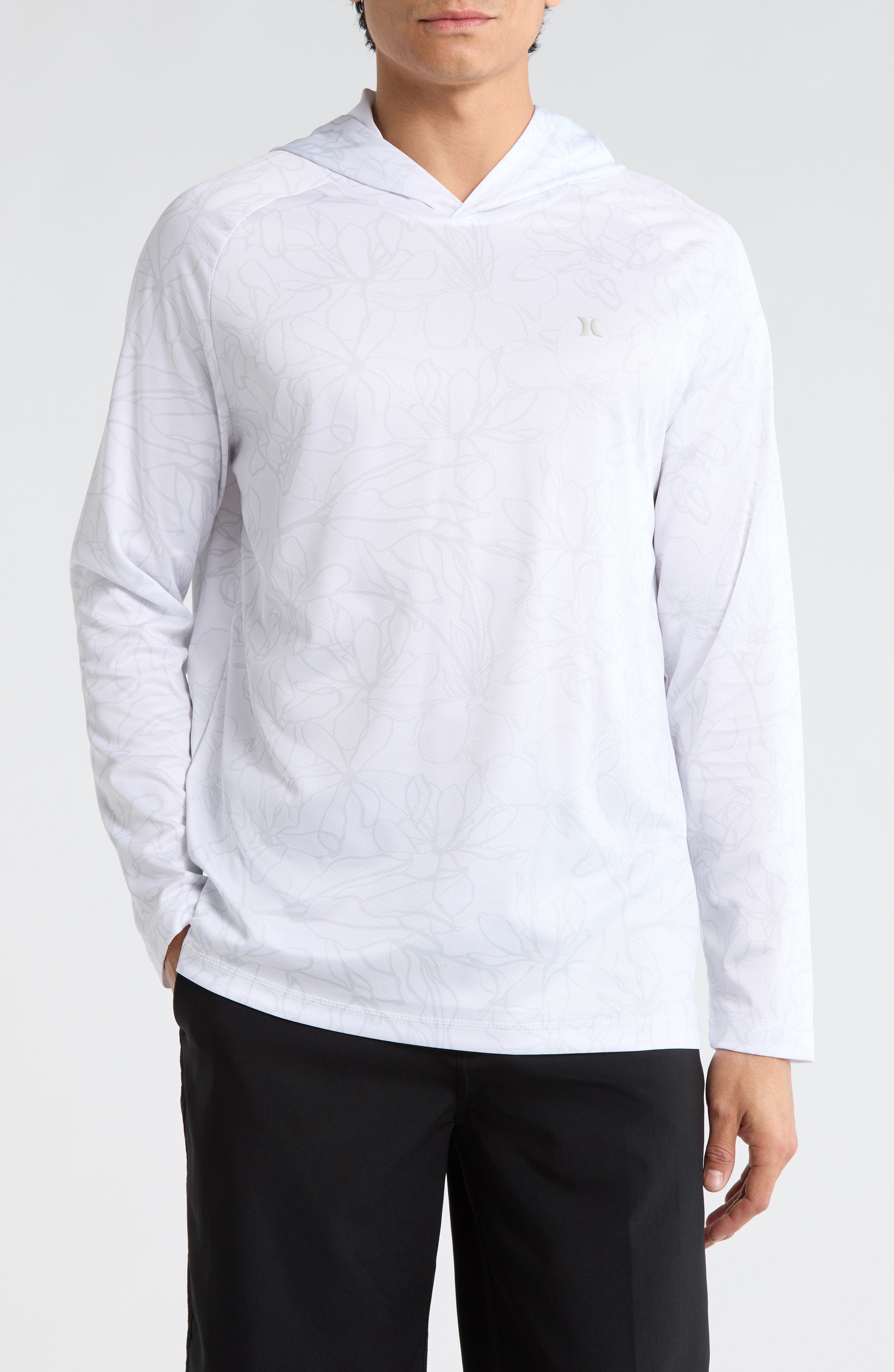 Hurley Floral Lines UPF 50+ Long Sleeve Hooded Swim Shirt