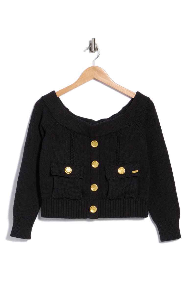 Teri Off the Shoulder Cargo Sweater, Alternate, color, BLACK/ GOLD