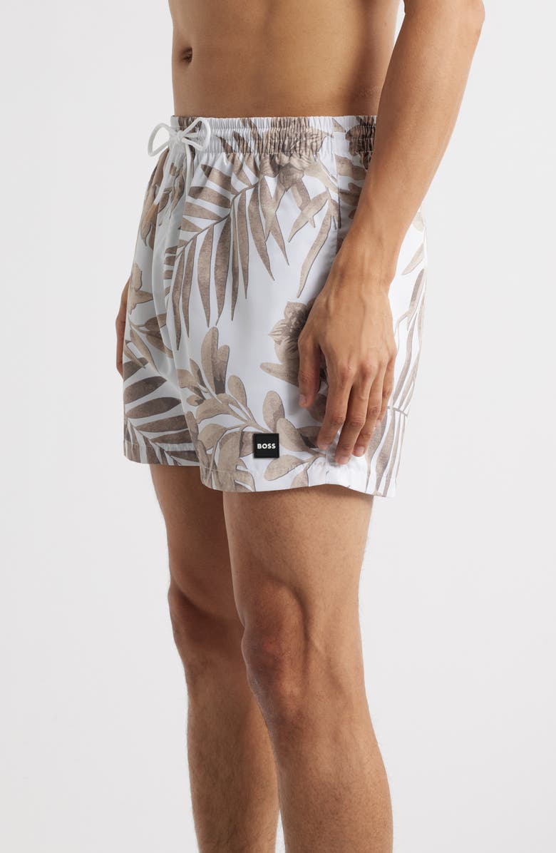 BOSS Piranha Floral Swim Trunks, Alternate, color, Natural