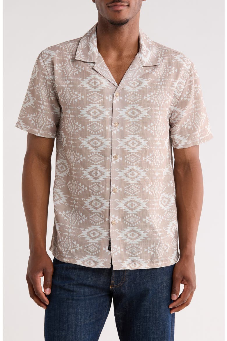Geometric Print Camp Shirt, Main, color, OXFORD TAN