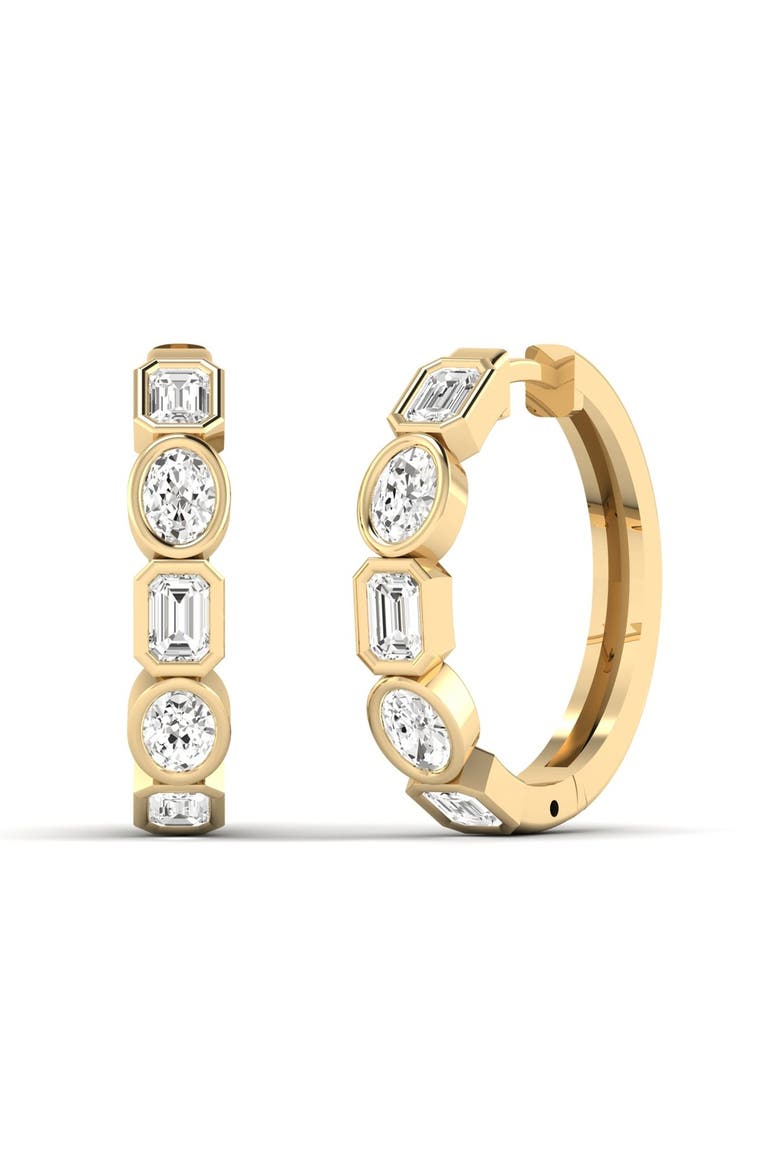 Oval and Emerald Bezel Lab Diamond Hoop in 14K Gold, Main, color, Yellow Gold