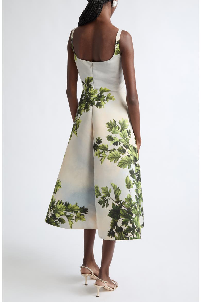 Maple Leaves Faille Fit & Flare Midi Dress, Alternate, color, GREEN MULTI