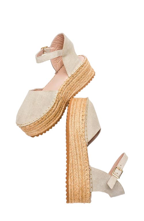 Forever & Always Shoes Viba Leather Esprarille Platform Wedge Sandals In Beige Suede Leather