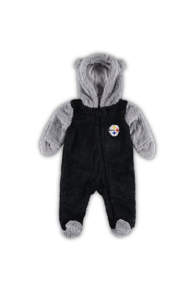 Newborn & Infant Black/Gray Pittsburgh Steelers Game Nap Teddy Fleece Bunting Full-Zip Sleeper, Main, color, Black