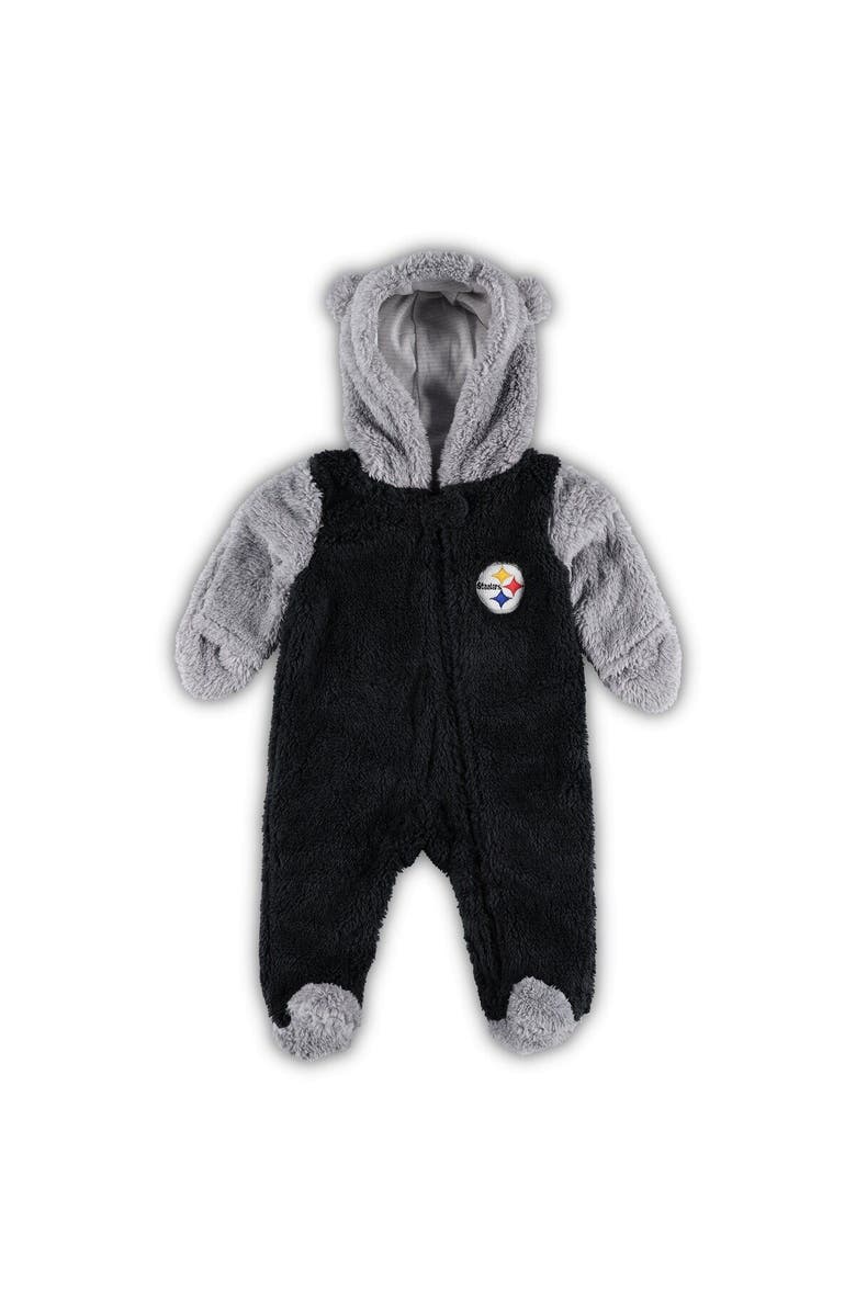 Outerstuff Newborn & Infant Black/Gray Pittsburgh Steelers Game Nap Teddy Fleece Bunting Full-Zip Sleeper, Main, color, Black