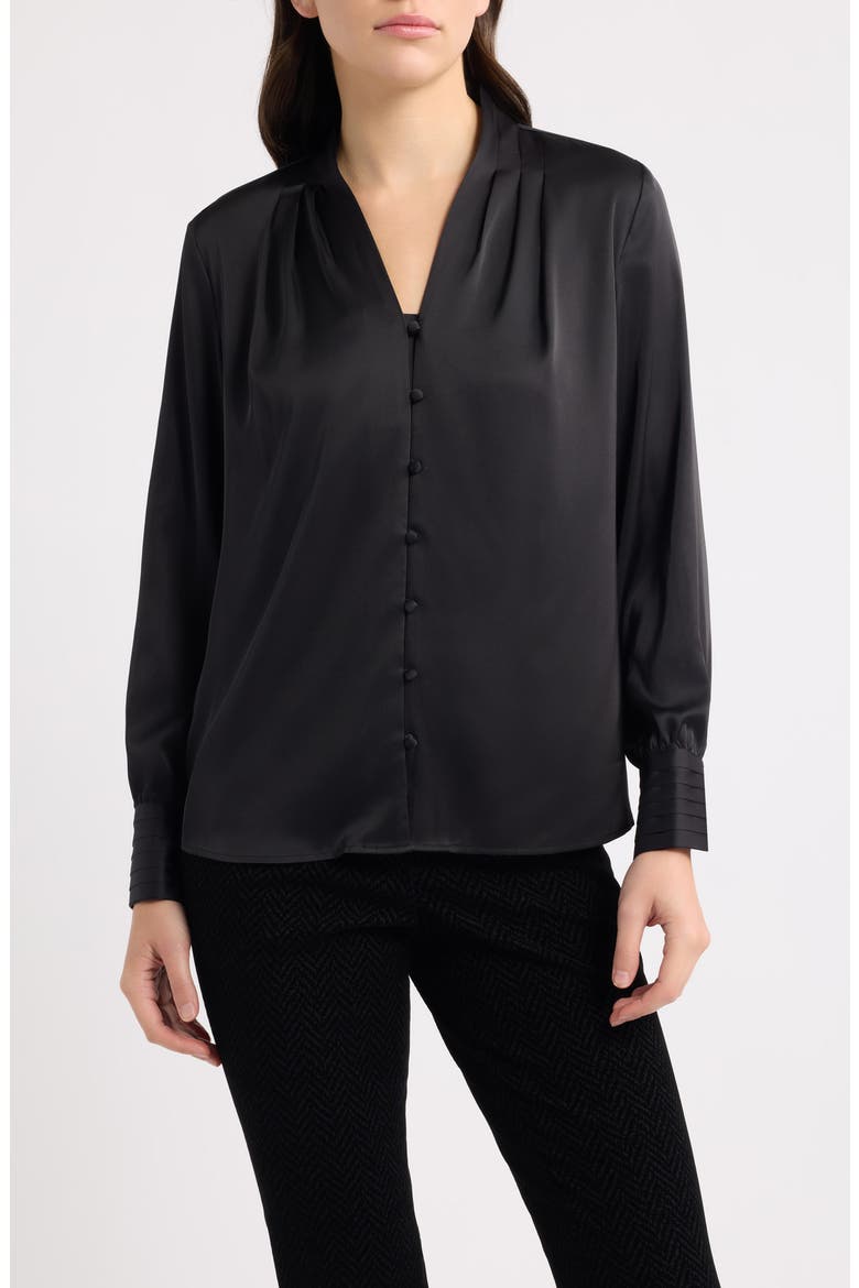 Pleated V-Neck Top, Main, color, ANNE BLACK