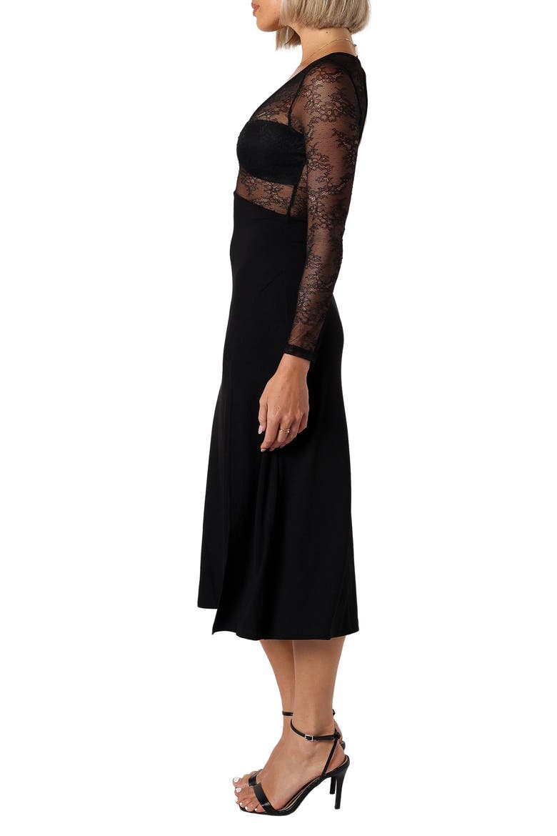Addams Long Sleeve Lace Inset Midi Dress, Alternate, color, BLACK