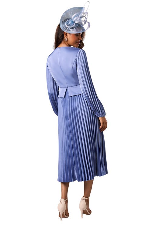 Coast Petite Pleat Skirt Midi Dress In Blue