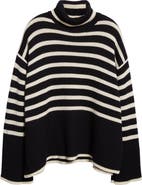TOTEME Stripe Wool Blend Turtleneck Sweater