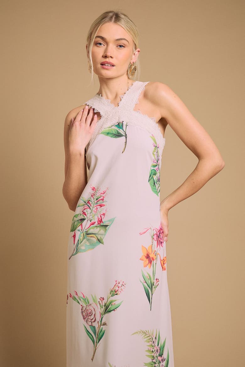 Halterneck Floral Maxi Dress, Alternate, color, Ivory