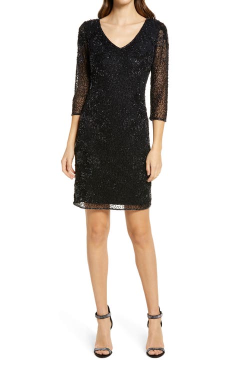 Beaded V-Neck Cocktail Dress