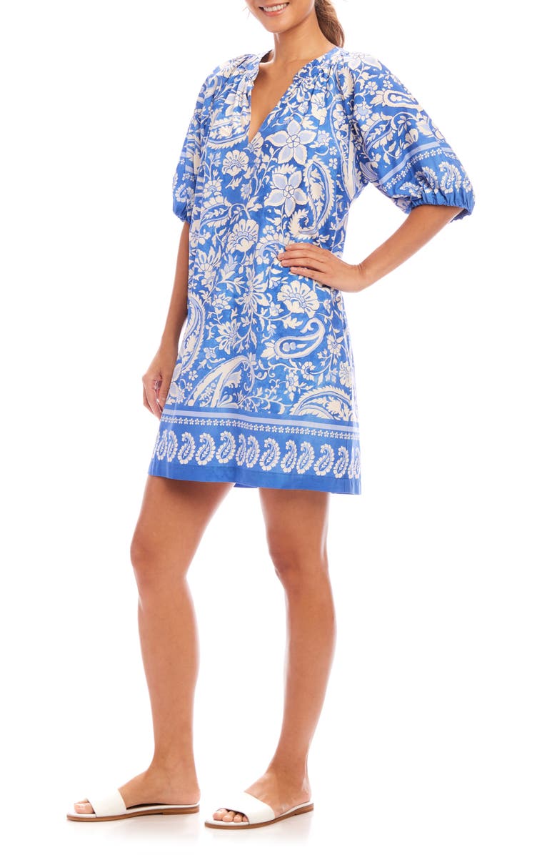 Karen Kane Puff Sleeve Cotton Peasant Dress, Alternate, color, Floral Paisley