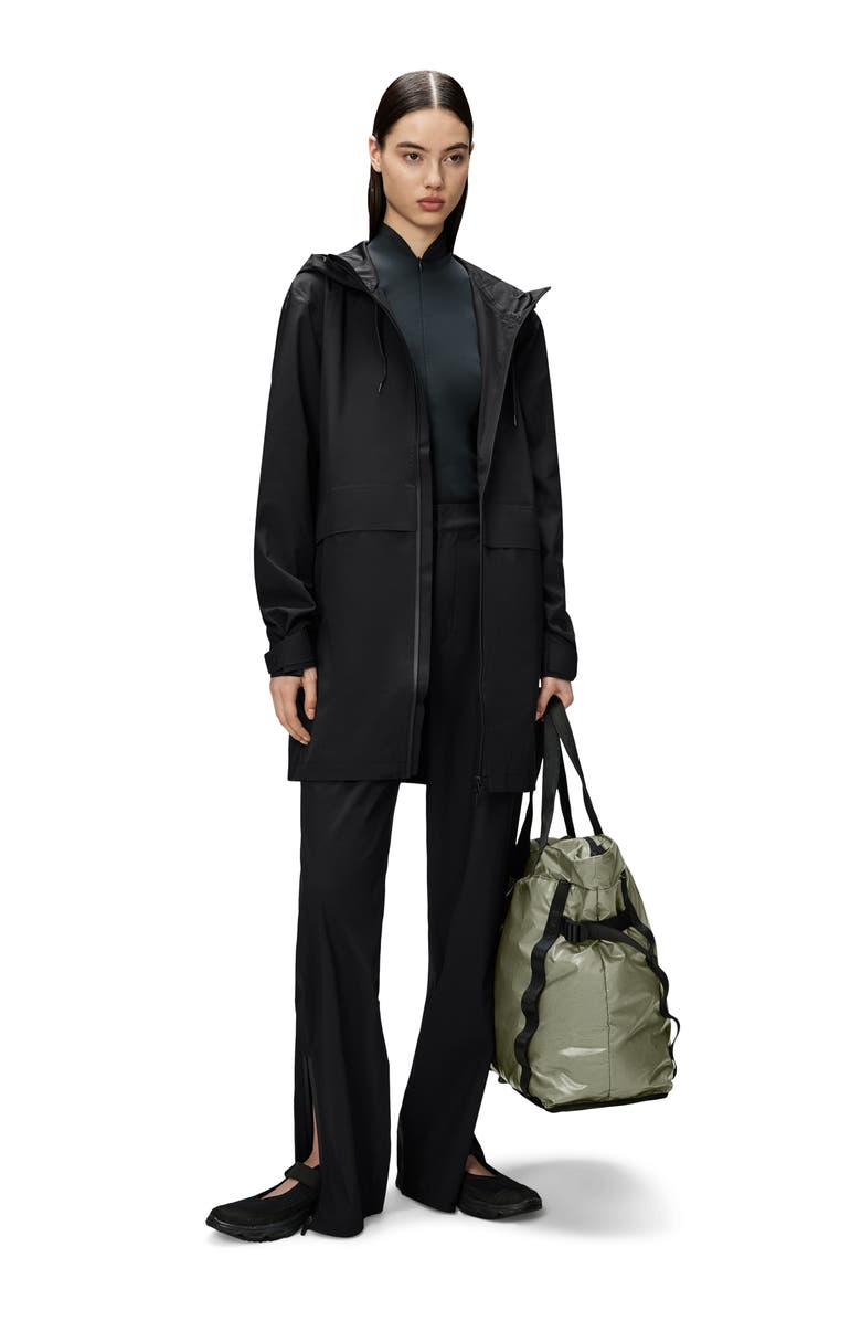 Rains Suva Hardshell Hooded Long Rain Jacket, Alternate, color, Black