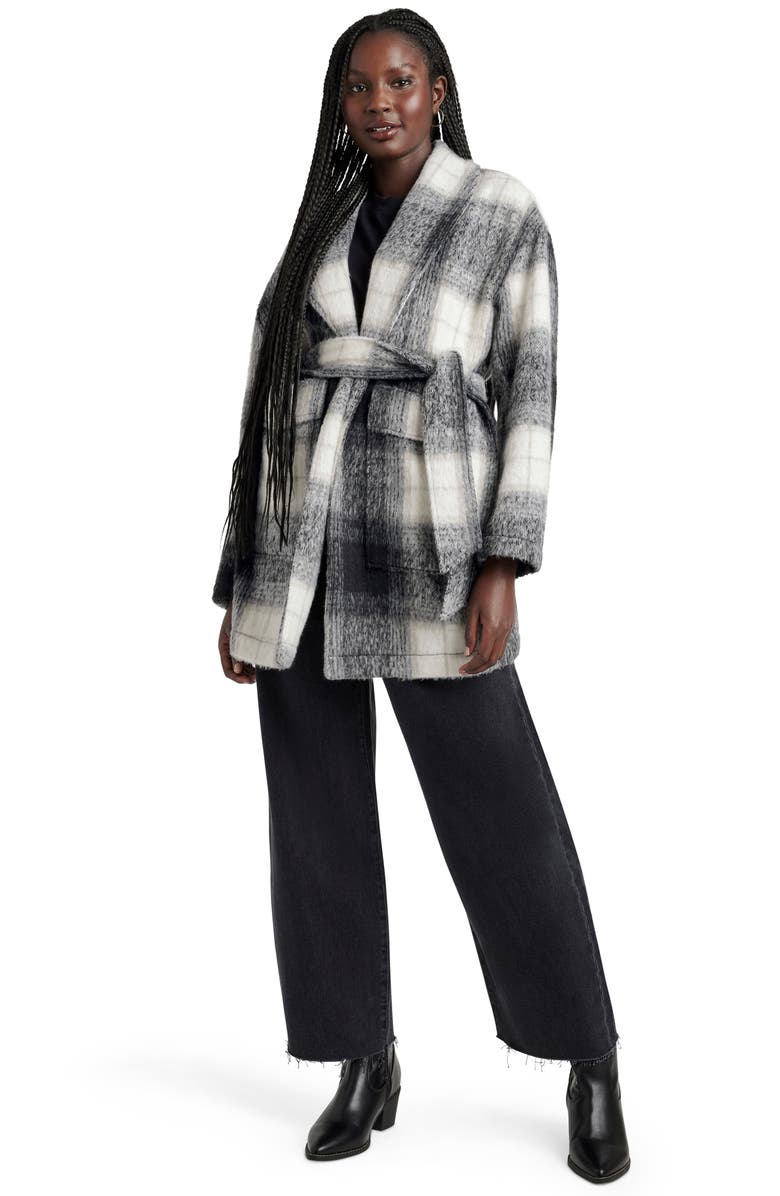 Splendid Vanessa Plaid Tie Belt Wrap Jacket, Alternate, color, Black/ White Multi