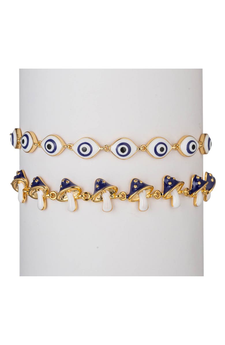 EYE CANDY LOS ANGELES Set of 2 Evil Eye & Mushroom Bracelets, Main, color,