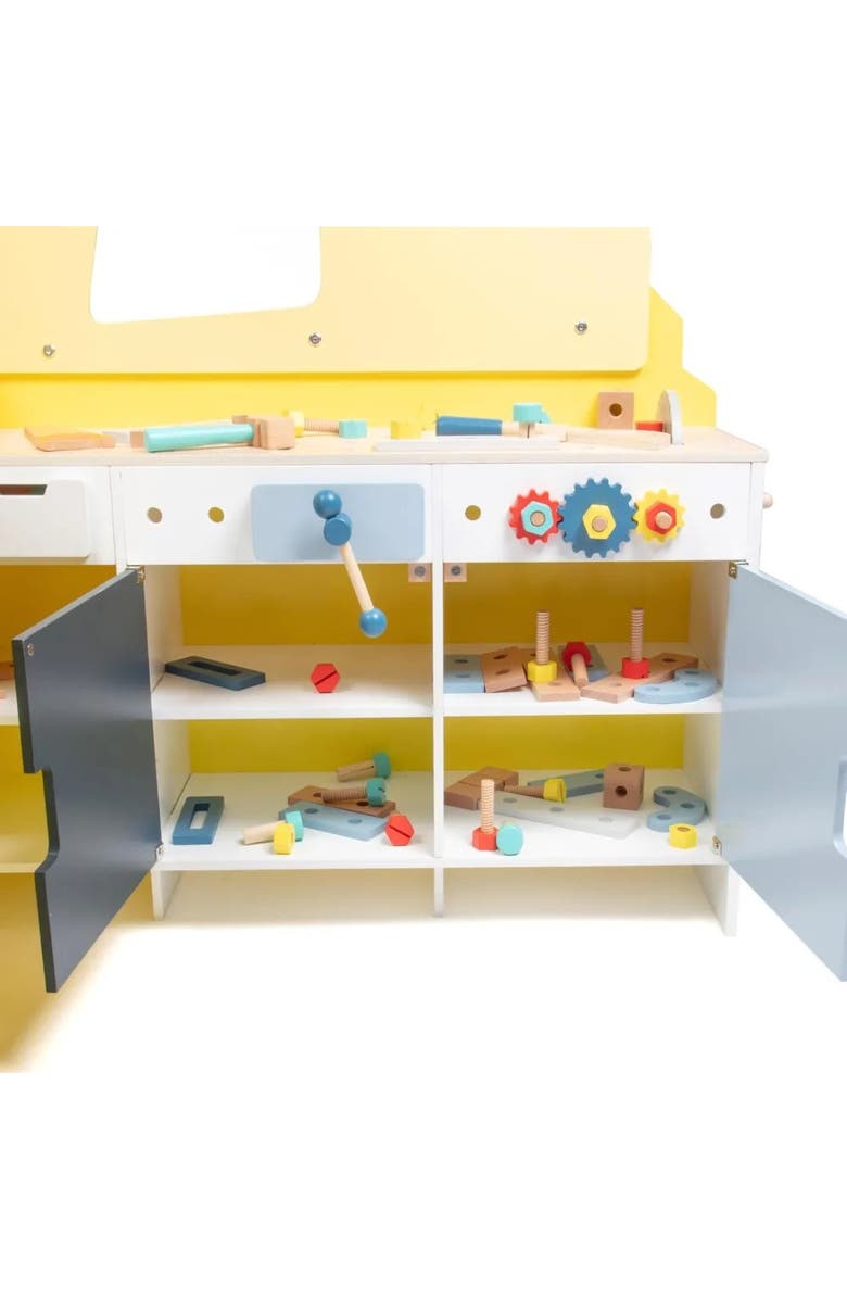 SVAN Construction Truck Wooden Playset w 60+ Toy Pieces- Pretend Hammer Saw Bolts, Screws, Workbench Building Kids Gift, Alternate, color, Yellow