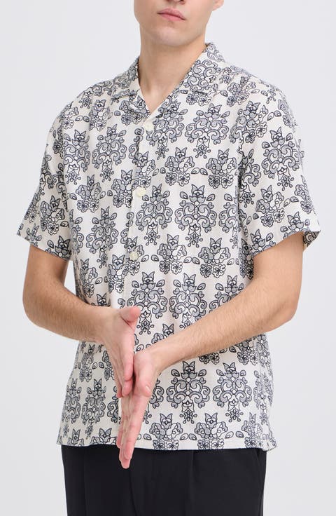 Regular Fit Cotton Blend Camp Shirt