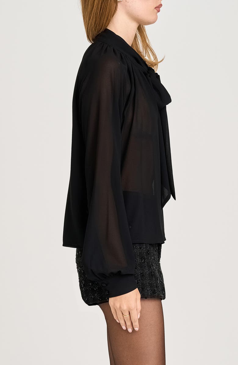 WAYF x Sara Walker Bow Georgette Blouse, Alternate, color, Black