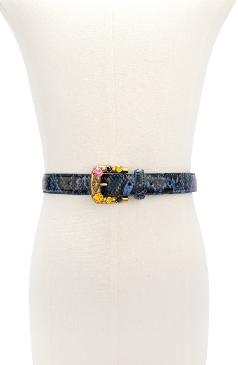 Kurt Geiger London Maddox Snakeskin-Print Belt, Main, color, 