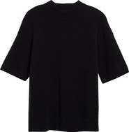 Rick Owens Tommy Short Sleeve Alpaca & Wool Blend Mock Neck Sweater