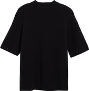 Rick Owens Tommy Short Sleeve Alpaca & Wool Blend Mock Neck Sweater