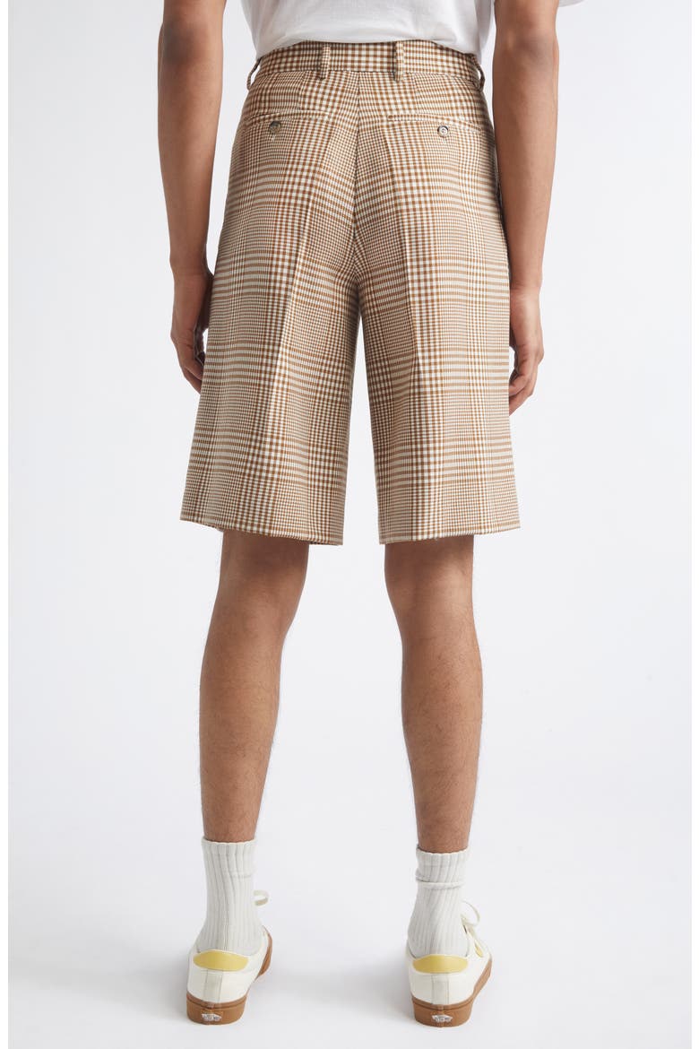 Pleated Glen Plaid Virgin Wool Twill Shorts, Alternate, color, CARAMEL/ BLANC CREME