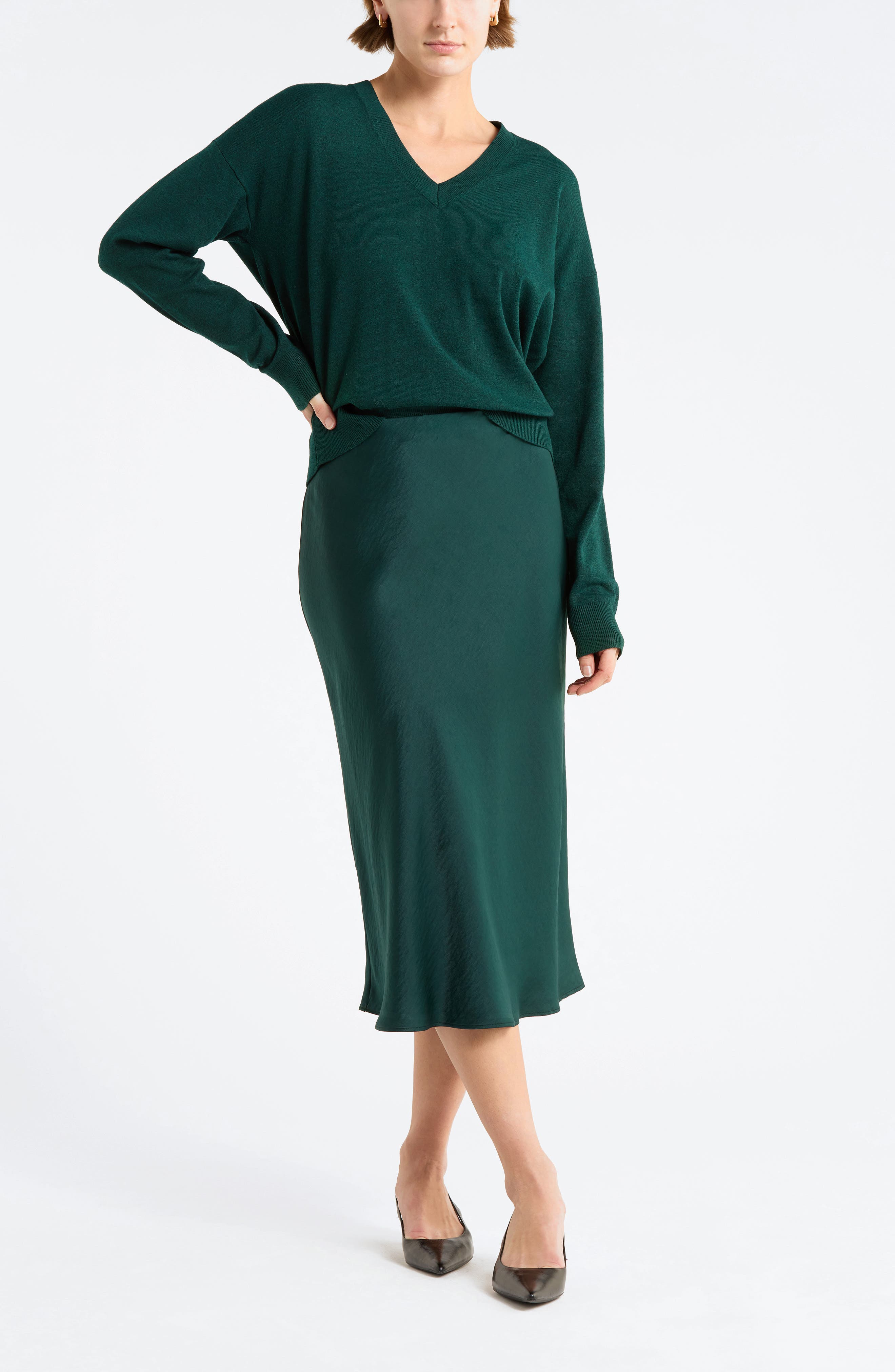 NORDSTROM RACK Textured Satin Midi Skirt