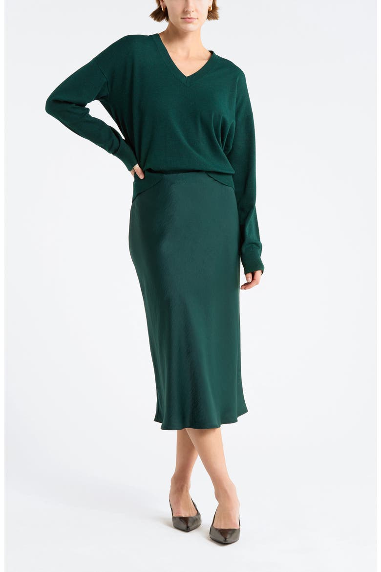 Textured Satin Midi Skirt, Main, color, GREEN PONDEROSA