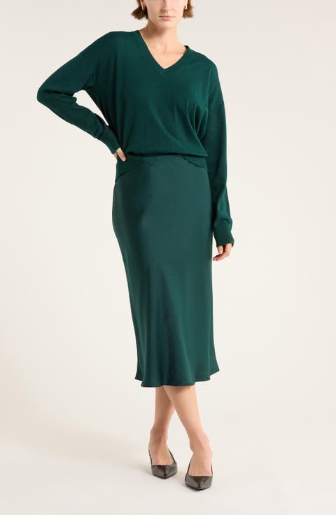 Textured Satin Midi Skirt