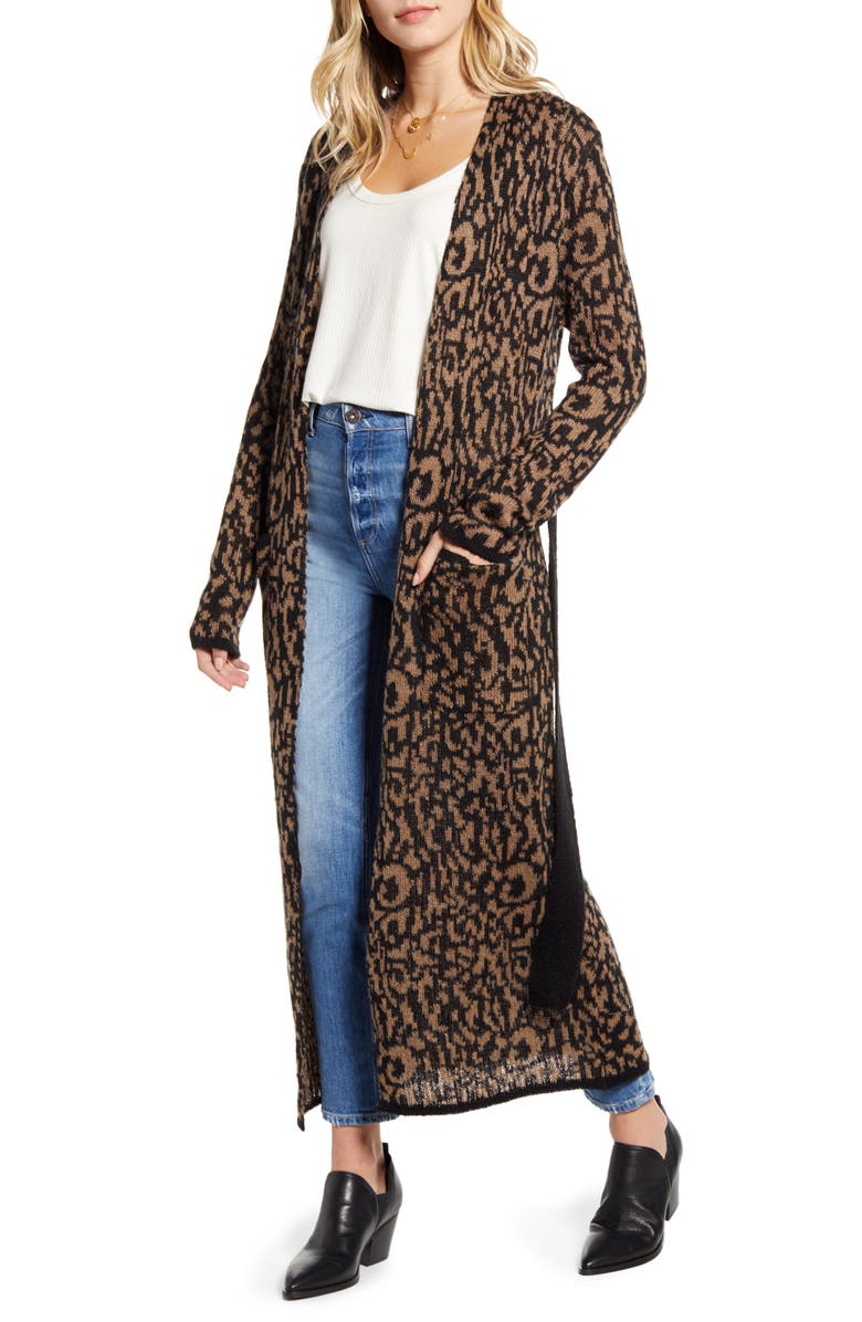 MOON RIVER Longline Leopard Jacquard Cardigan, Main, color,