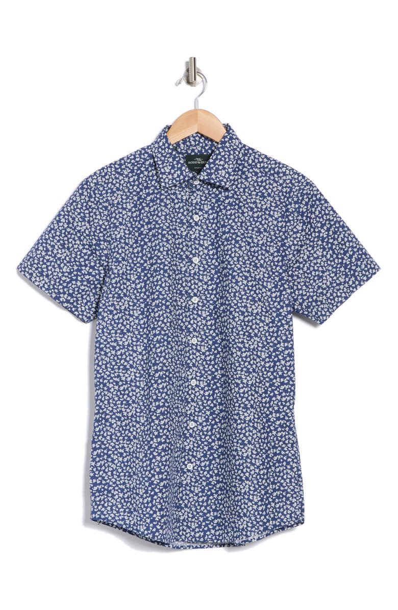 Rodd & Gunn Thatcher Crescent Trim Fit Short Sleeve Button-Up Shirt, Alternate, color, Navy