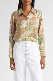 L'AGENCE Tyler Paisley Silk Button-Up Top