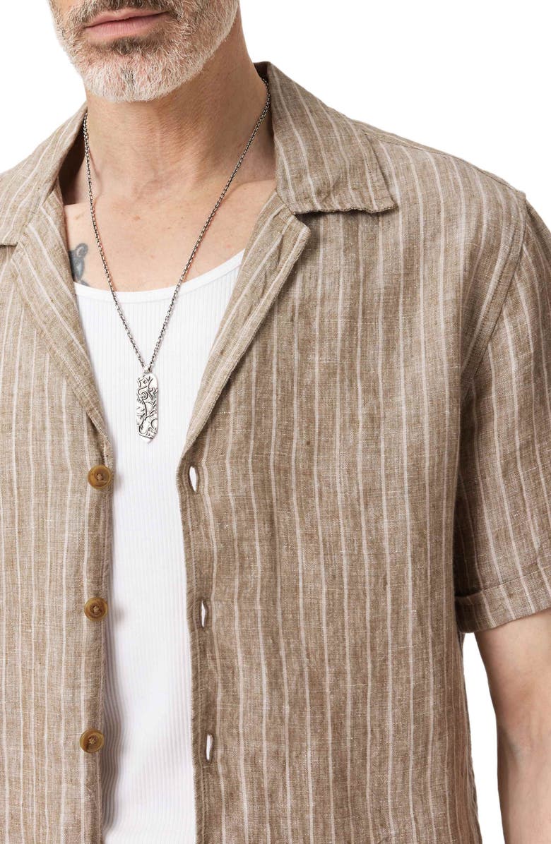 John Varvatos Grady Stripe Linen Camp Shirt, Alternate, color, Faded Twine