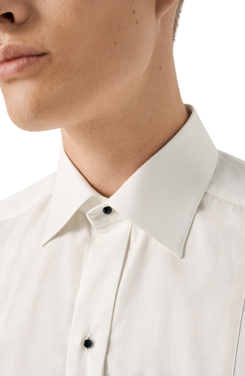 Eton Slim Fit Metallic Bibbed Tuxedo Shirt, Alternate, color, Natural