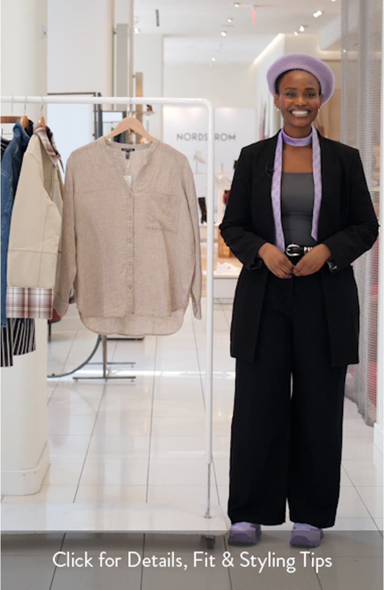 Mandarin Collar Long Sleeve Organic Linen Button-Up Shirt, sales video thumbnail