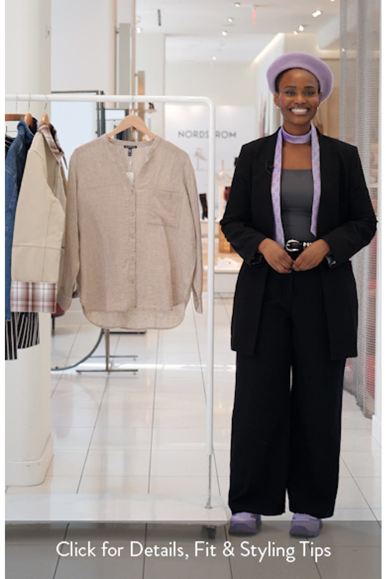 Mandarin Collar Long Sleeve Organic Linen Button-Up Shirt video