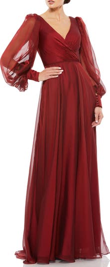 Sheer Blouson Sleeve Surplice Gown
