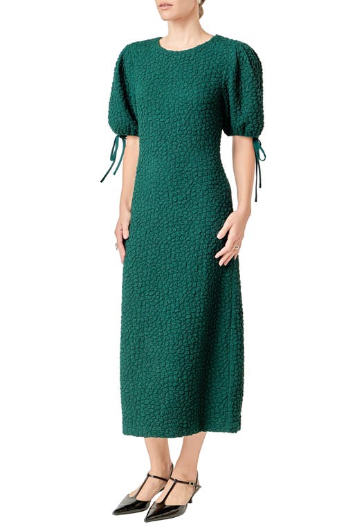 English Factory Textured Puff Sleeve Midi Dress In Green