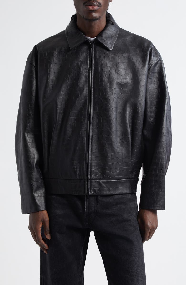 Fear of God Crop Croc Embossed Leather Jacket, Main, color, Black
