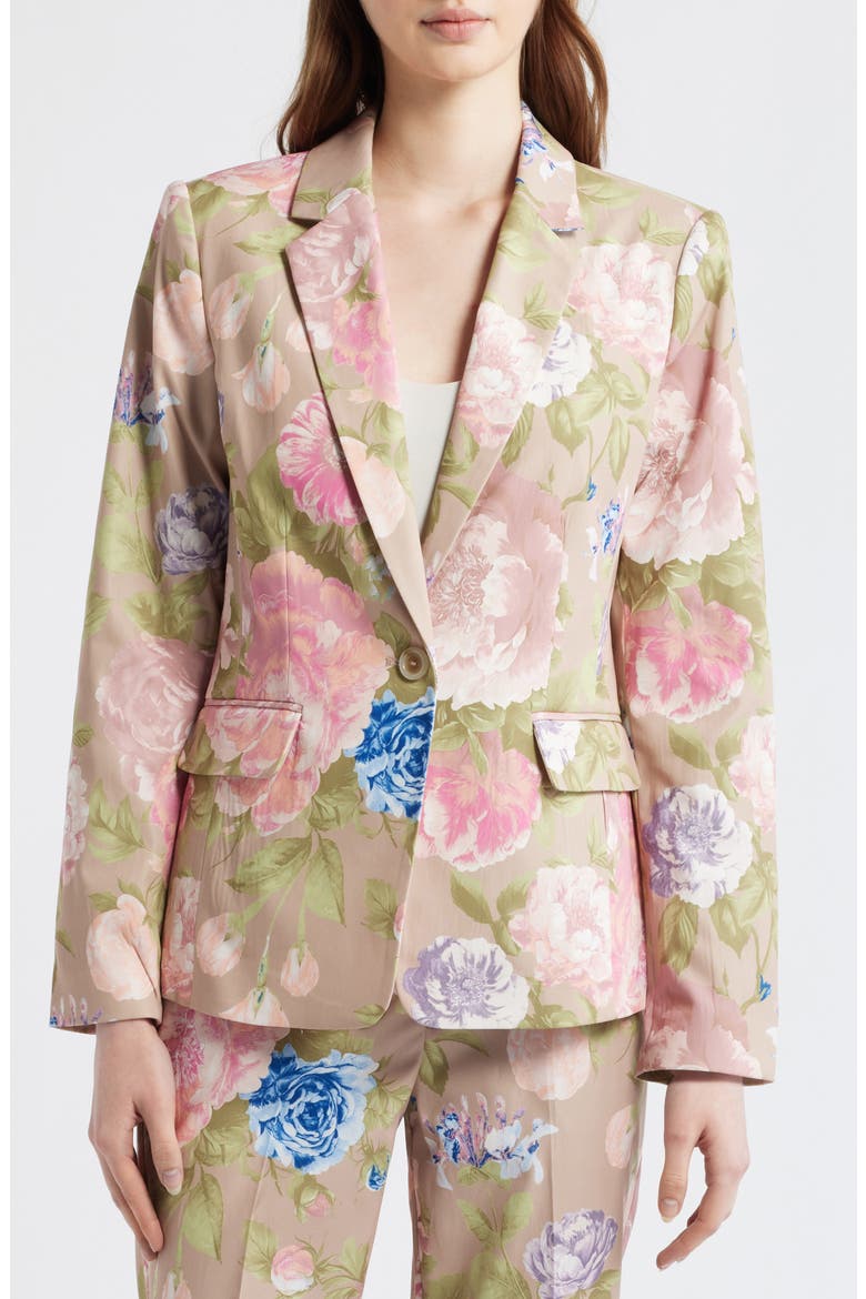 Print Sateen Blazer, Alternate, color, TAUPE MULTI