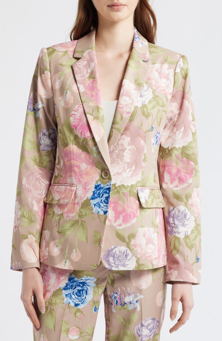 Tahari ASL Print Sateen Blazer, Alternate, color, Taupe Multi