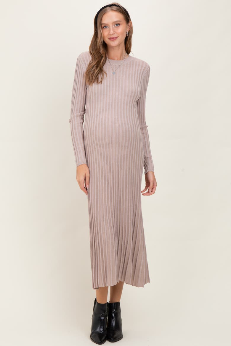 Ribbed Long Sleeve Sweater Midi Dress, Alternate, color, Beige