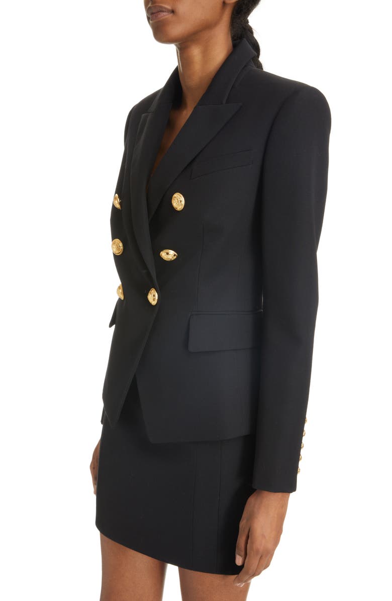 Balmain Double Breasted Grain de Poudre Wool Jacket, Alternate, color, 