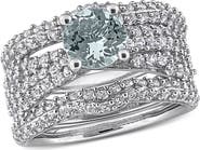 DELMAR Aquamarine & Lab Grown White Sapphire Wedding Bands & Engagement Ring Set