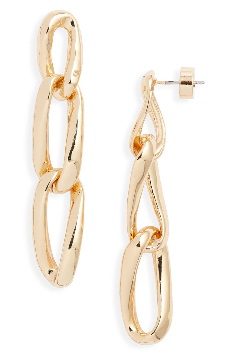 Curb Chain Linear Drop Earrings, Main, color, GOLD