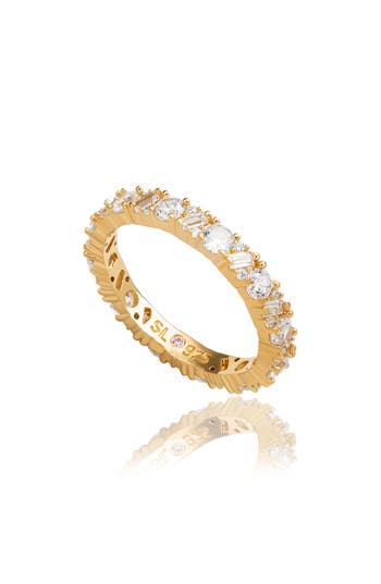 Suzy Levian Yellow Sterling Silver Thin White Cubic Zirconia Eternity Band In Gold