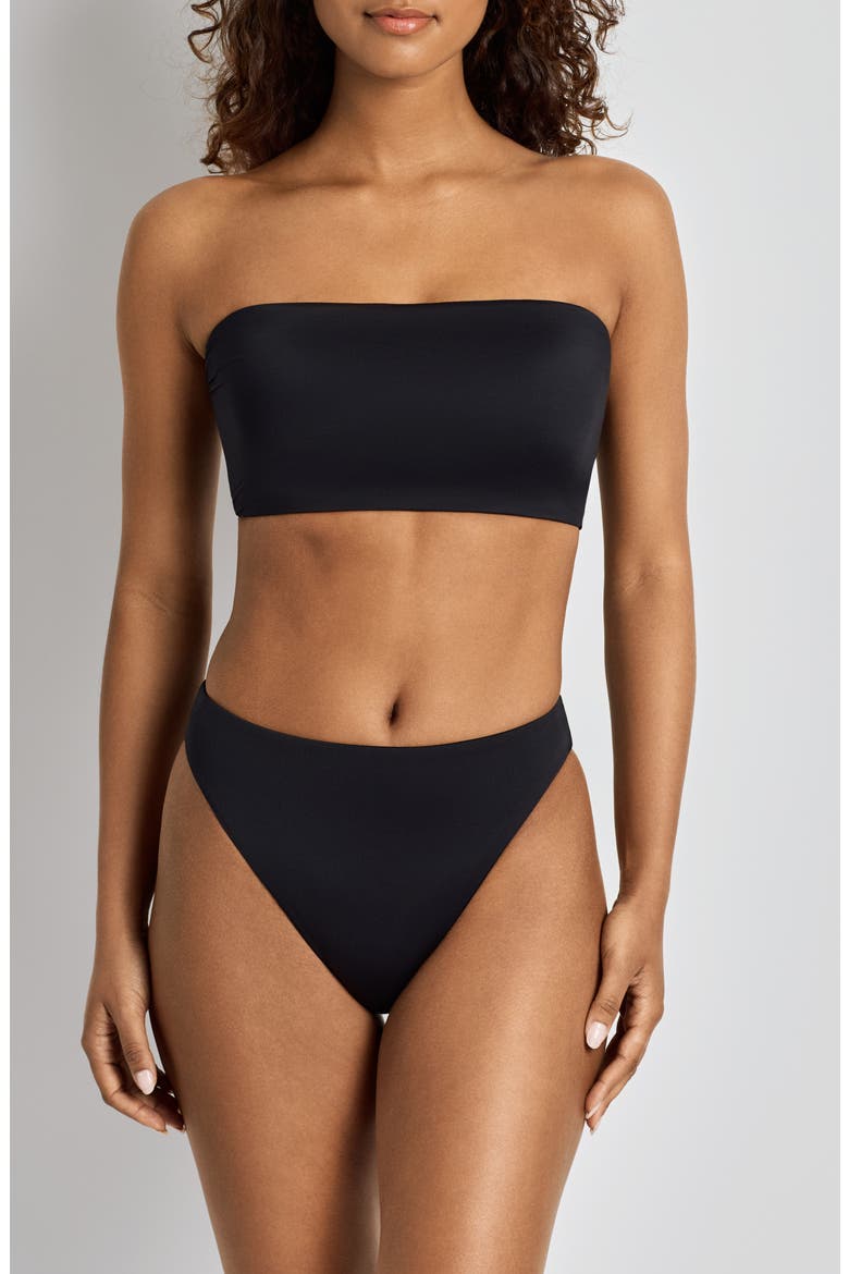 Longline Bandeau Bikini Top, Alternate, color, BLACK