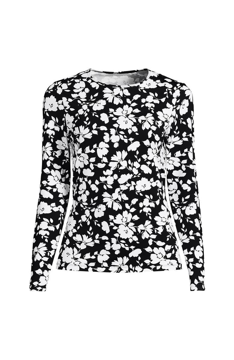 Lands' End Plus Size Long Sleeve Relaxed UPF 50 Rash Guard, Alternate, color, Black Blossom Floral