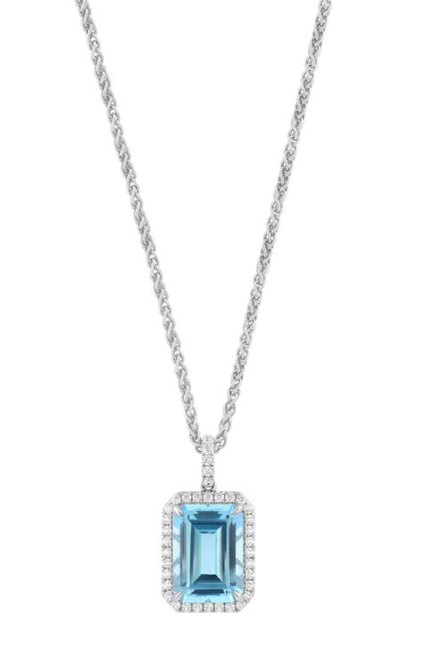 Emerald Cut Blue Topaz Pendant Necklace