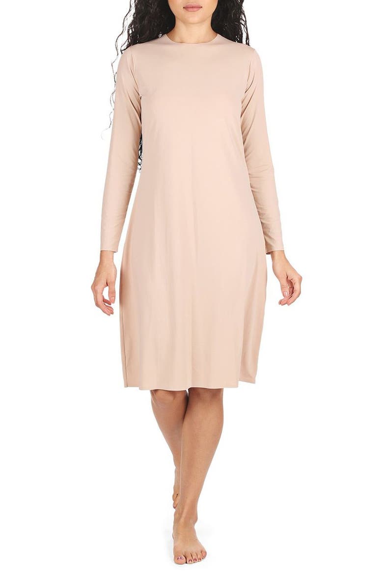 Bonded Long Sleeve Slip, Main, color, BEIGE